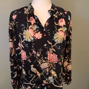 H&M Floral Botanical Puff Long Sleeve Flowy Blouse